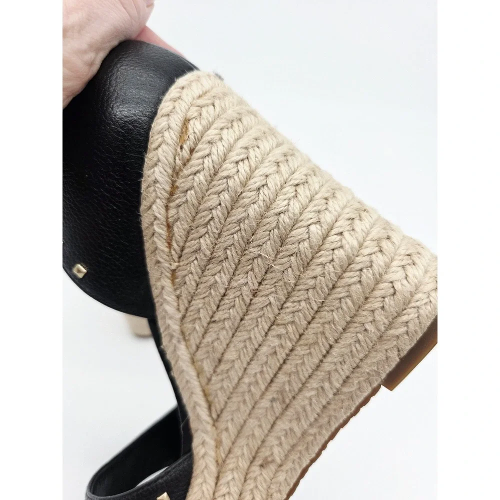 Michael Kors Black Women's Espadrille Stud Platform Logo Wedges Sandals, Sz.8M